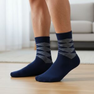 Navy Blue Cotton Ankle-Length Socks with Textured Pattern | Casual Wear