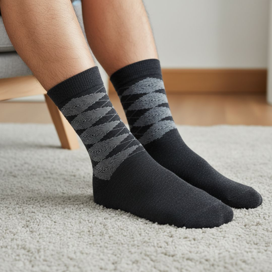 Dark Grey Cotton Ankle-Length Socks with Pattern | Casual Wear - Image 3