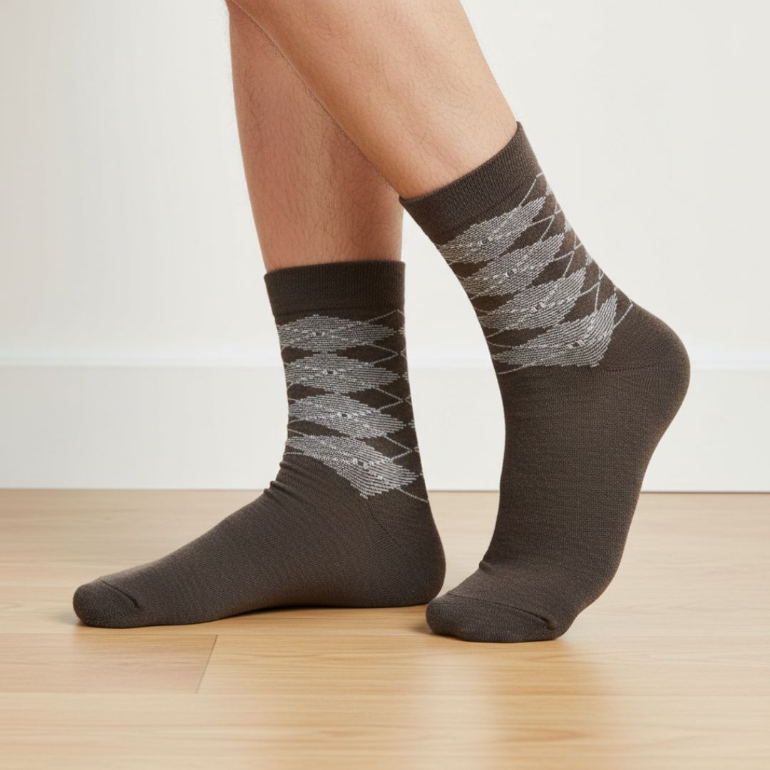 Brown Cotton Ankle-Length Socks with Textured Pattern | Casual Wear
