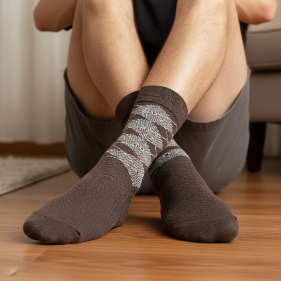 Brown Cotton Ankle-Length Socks with Textured Pattern | Casual Wear - Image 3