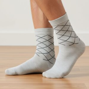 Light Grey Cotton Ankle-Length Socks with Minimal Line Pattern