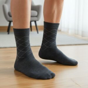 Dark Grey Cotton Ankle-Length Socks with Subtle Line Design