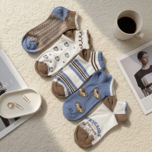 Women Ankle Socks (Pack of 5) Cotton Fabric with Breathable Comfort Fit
