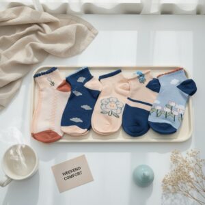 Women Cotton Ankle Socks Pack of 5 Soft Breathable Cute Design Daily Wear