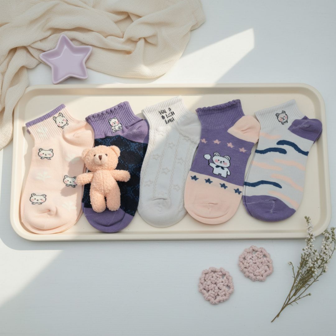 Ankle Socks for Women Pack of 5 Cotton Soft Breathable Multicolor