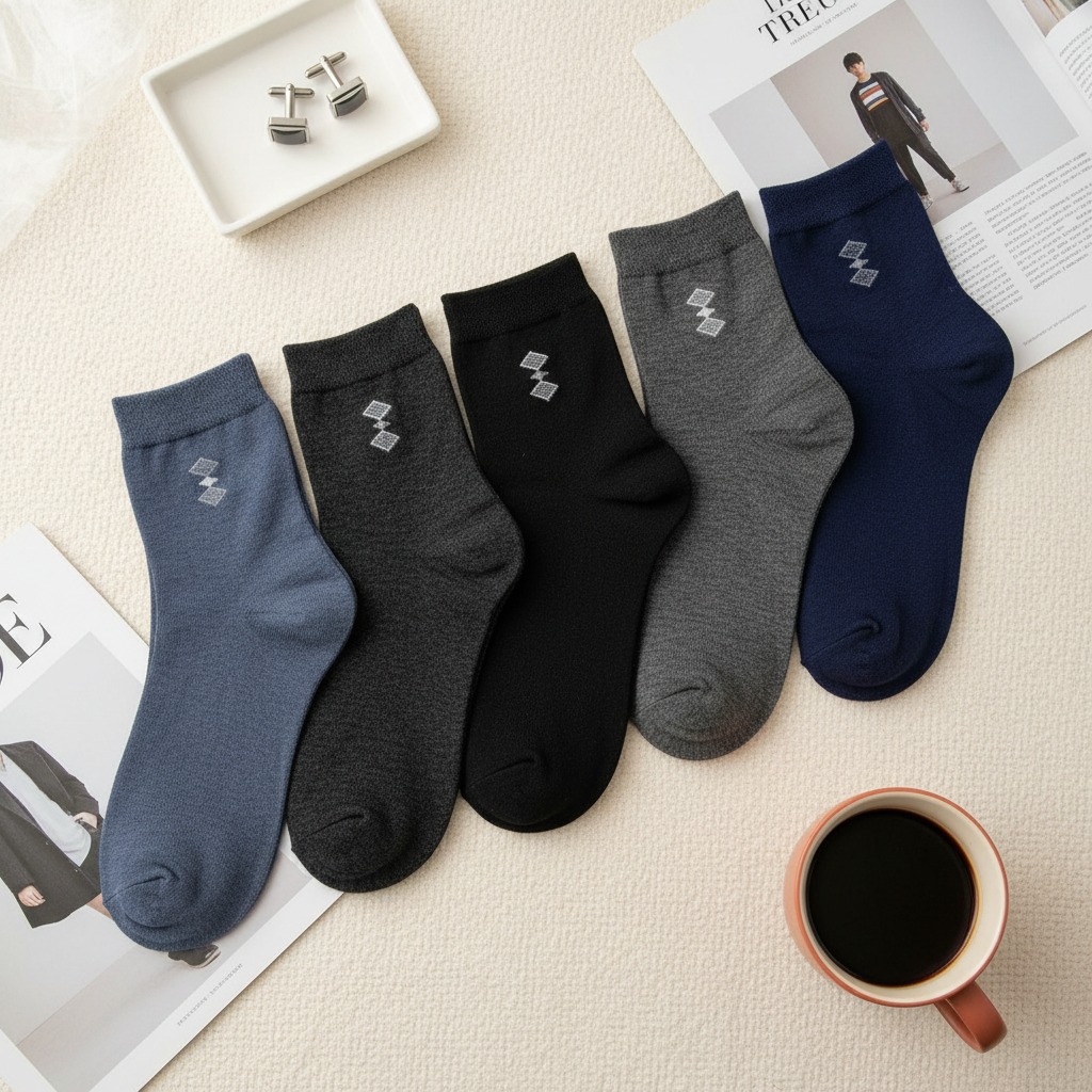 Men Cotton Crew Socks (Pack of 5) Soft Breathable Comfort Fit Multicolor