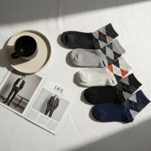 Men Cotton Ankle Socks (Pack of 5) Argyle Design Soft Breathable Comfortable Everyday Wear