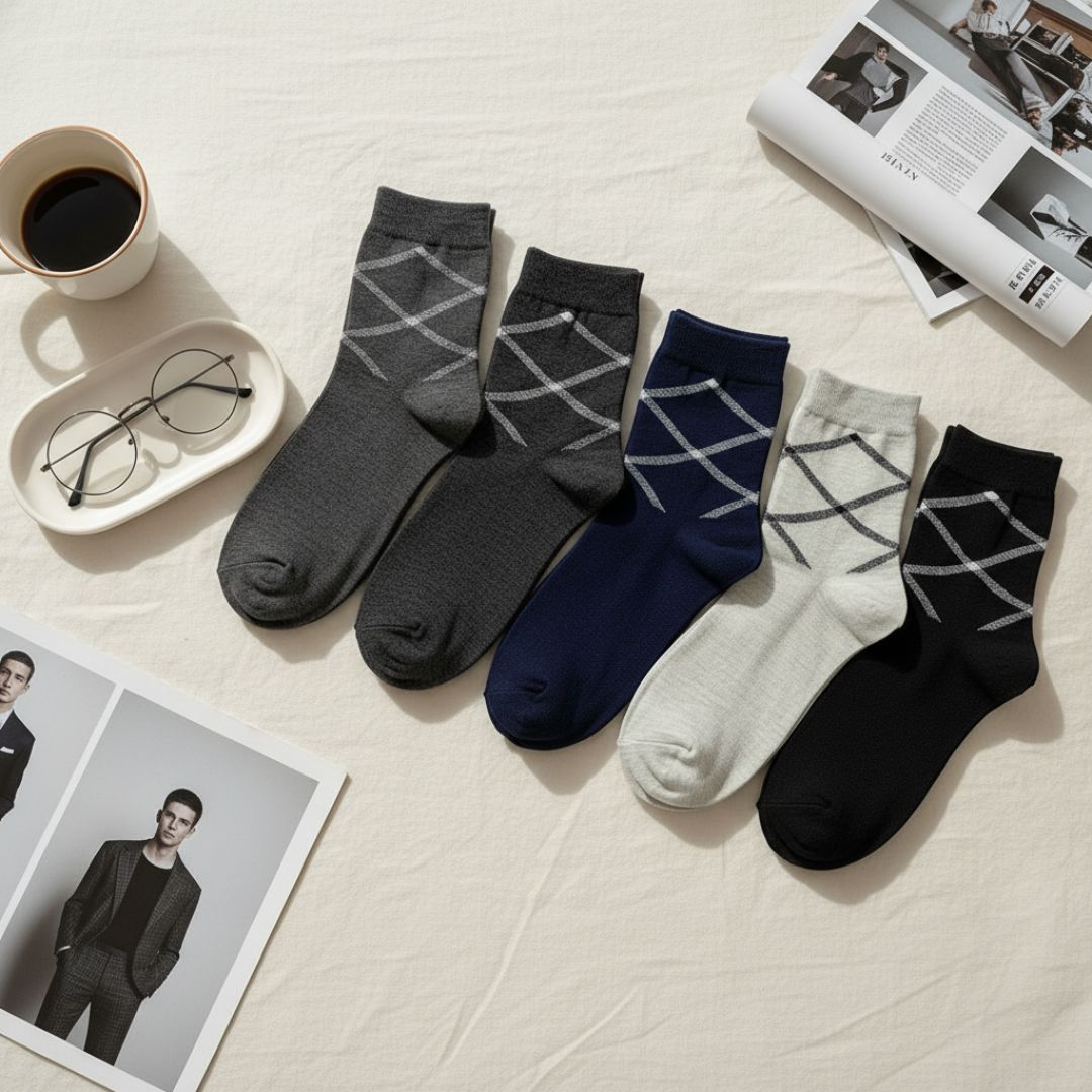 Men Cotton Ankle Socks (Pack of 5) Soft Stretchable & Criss-Cross Pattern